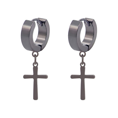 THE MEN THING Nose & Ear Ring Pair  (Both Ears) CRUCIS - BLACK - Titanium Steel Hoop Earrings for Men & Boys (2 Pcs)