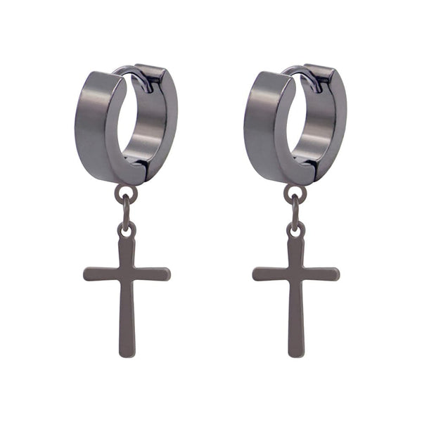 CRUCIS - BLACK - Titanium Steel Hoop Earrings for Men & Boys (2 Pcs)
