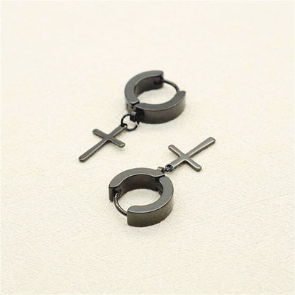 THE MEN THING Nose & Ear Ring Pair  (Both Ears) CRUCIS - BLACK - Titanium Steel Hoop Earrings for Men & Boys (2 Pcs)