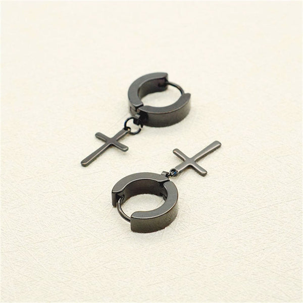 CRUCIS - BLACK - Titanium Steel Hoop Earrings for Men & Boys (2 Pcs)