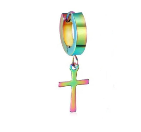 CRUCIS - RAINBOW - Titanium Steel Hoop Earrings for Men & Boys (2 Pcs)