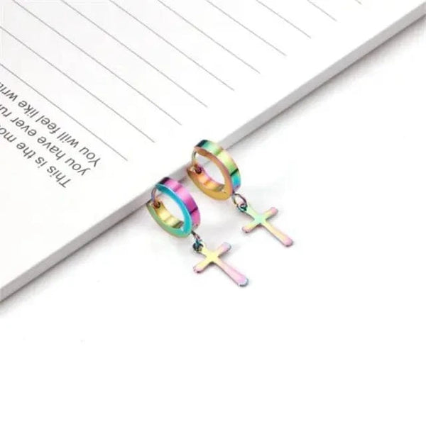 CRUCIS - RAINBOW - Titanium Steel Hoop Earrings for Men & Boys (2 Pcs)