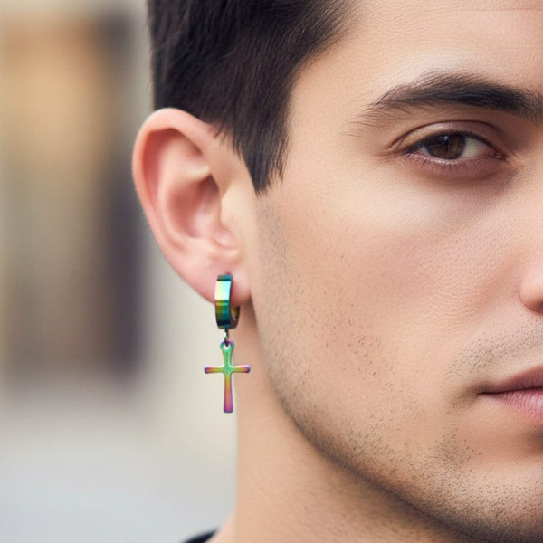 CRUCIS - RAINBOW - Titanium Steel Hoop Earrings for Men & Boys (2 Pcs)