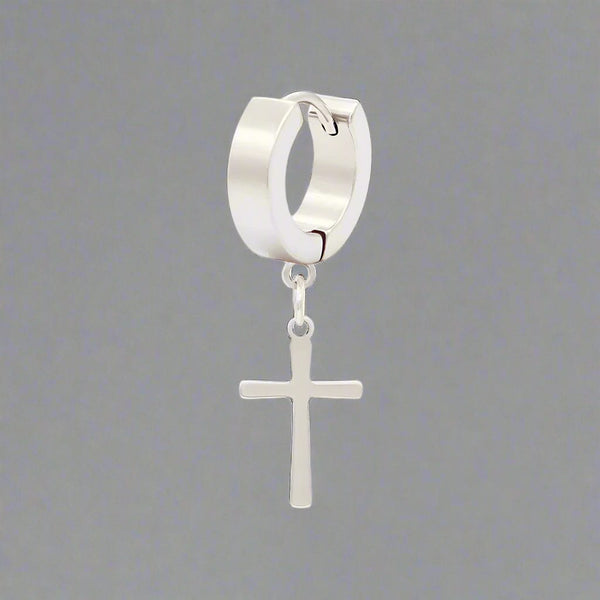 CRUCIS - SILVER - Titanium Steel Hoop Earrings for Men & Boys (2 Pcs)