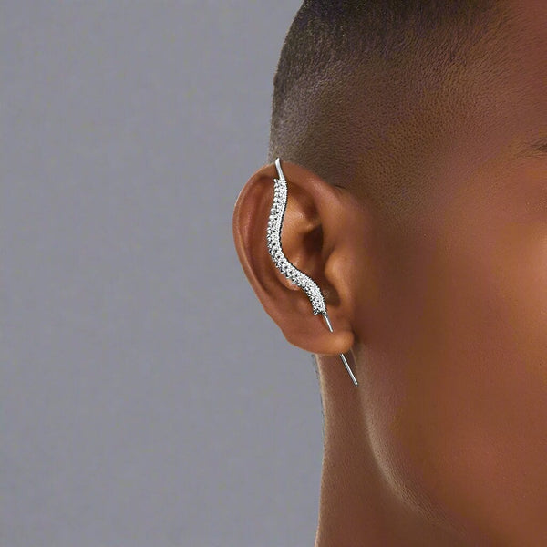 CURVED SPINE - Pure Titanium Steel Ear Crawler Hook Pin Cuff Earrings for Men & Boys (2 Pcs)