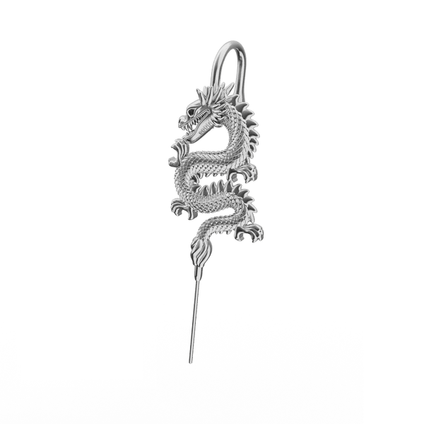 DRAGON KING- Pure Titanium Steel Ear Crawler Hook Pin Cuff Earrings for Men & Boys (2 Pcs)