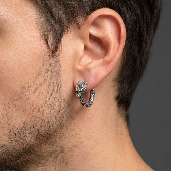 DRAKONOS  - Titanium Steel Hoop Earrings for Men & Boys (2 Pcs)