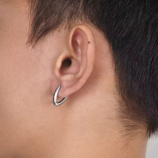 THE MEN THING Nose & Ear Ring Pair (Both Ears) EVOSTUDS SILVER - Titanium Steel Hoop Earrings for Men & Boys (2 Pcs)