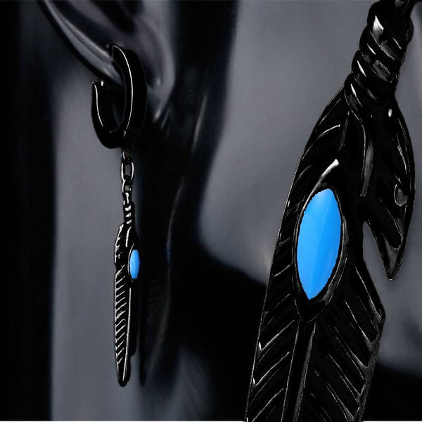 FEATHER BLACK - Titanium Steel Hoop Earrings for Men & Boys (2 Pcs)
