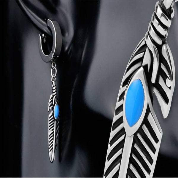 FEATHER SILVER - Titanium Steel Hoop Earrings for Men & Boys (2 Pcs)
