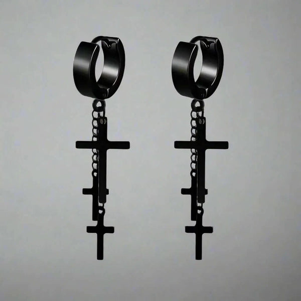 FLARE CROSS BLACK - Titanium Steel Stud Earrings for Men & Boys (2 Pcs)