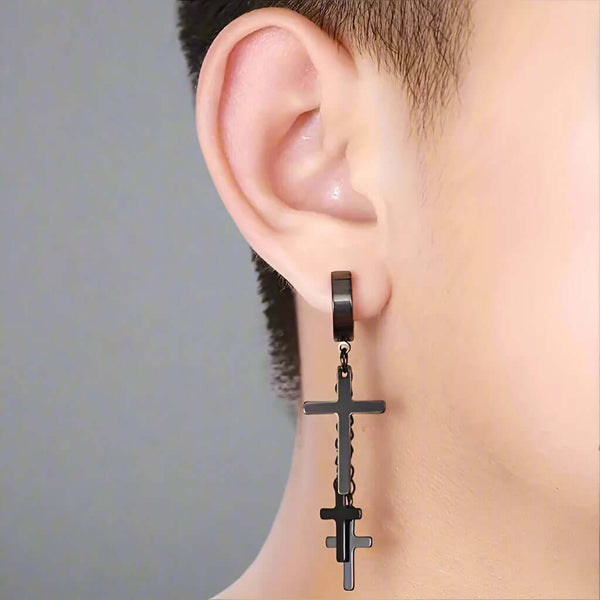 FLARE CROSS BLACK - Titanium Steel Stud Earrings for Men & Boys (2 Pcs)
