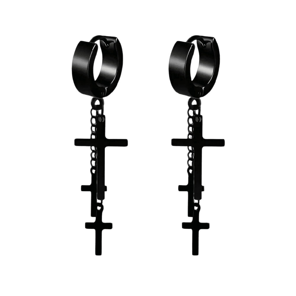 THE MEN THING Nose & Ear Ring Pair  (Both Ears) FLARE CROSS BLACK - Titanium Steel Stud Earrings for Men & Boys (2 Pcs)