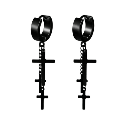 THE MEN THING Nose & Ear Ring Pair  (Both Ears) FLARE CROSS BLACK - Titanium Steel Stud Earrings for Men & Boys (2 Pcs)