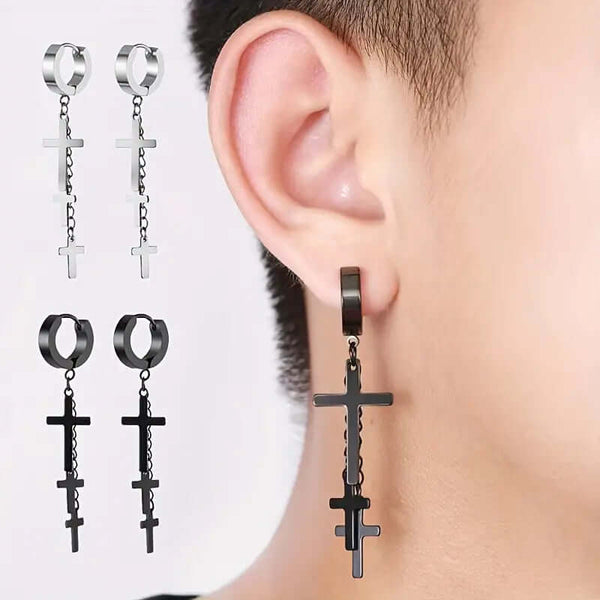 FLARE CROSS SILVER - Titanium Steel Stud Earrings for Men & Boys (2 Pcs)