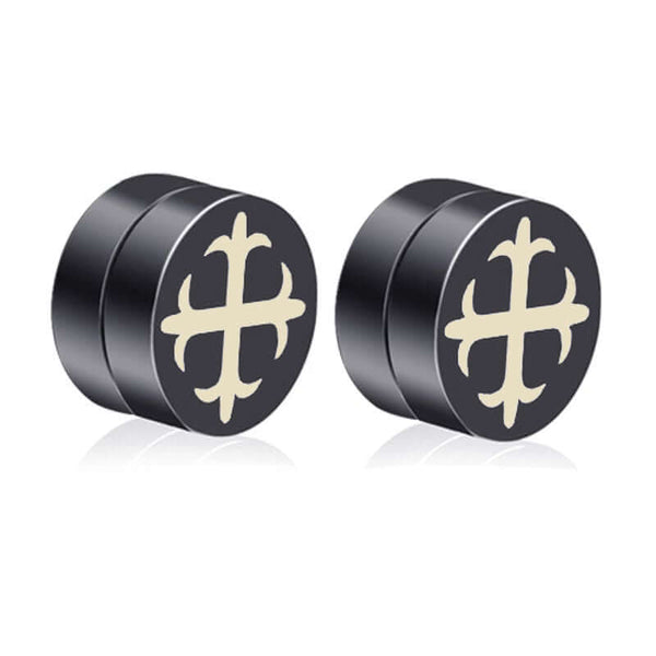 GLINT CROSS - Magnetic Non-Piercing Pure Titanium Steel Studs Earrings for Men & Boys (2 Pcs)