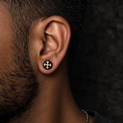 THE MEN THING Nose & Ear Ring Pair  (Both Ears) GLINT CROSS - Magnetic Non-Piercing Pure Titanium Steel Studs Earrings for Men & Boys (2 Pcs)