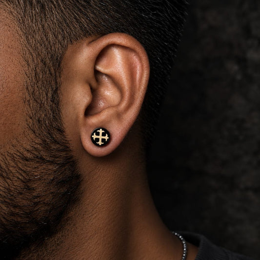 THE MEN THING Nose & Ear Ring Pair  (Both Ears) GLINT CROSS - Magnetic Non-Piercing Pure Titanium Steel Studs Earrings for Men & Boys (2 Pcs)