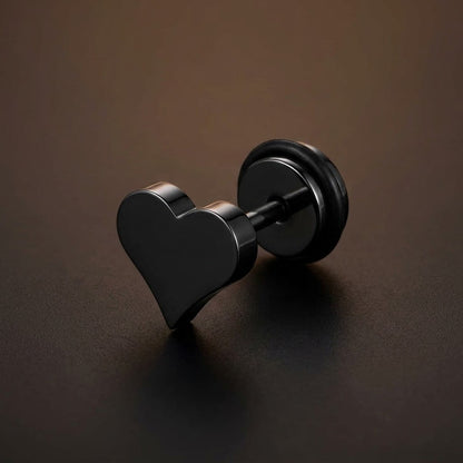 THE MEN THING Nose & Ear Ring Pair  (Both Ears) HEARTFELT ELEGANCE BLACK - Pure Titanium Steel Piercing Ear Earrings for Men & Boys (2 Pcs)