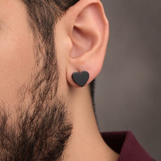 THE MEN THING Nose & Ear Ring Pair  (Both Ears) HEARTFELT ELEGANCE BLACK - Pure Titanium Steel Piercing Ear Earrings for Men & Boys (2 Pcs)