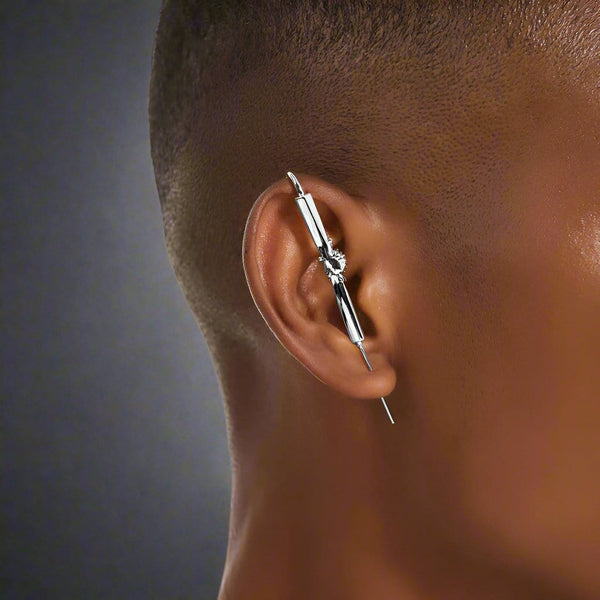 HELPING HAND - Pure Titanium Steel Ear Crawler Hook Pin Cuff Earrings for Men & Boys (2 Pcs)