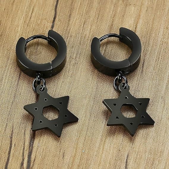 HEXSTAR BLACK - Pure Titanium Steel Ear Hoop Earrings for Men & Boys (2 Pcs)