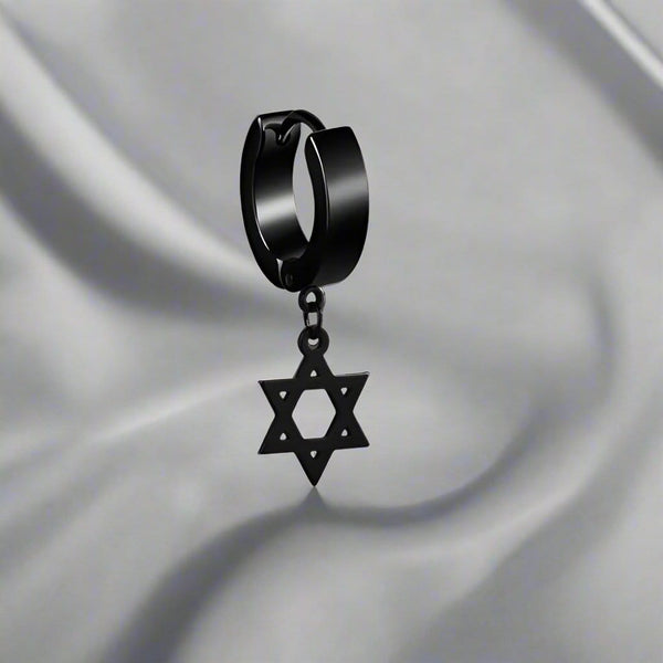 HEXSTAR BLACK - Pure Titanium Steel Ear Hoop Earrings for Men & Boys (2 Pcs)