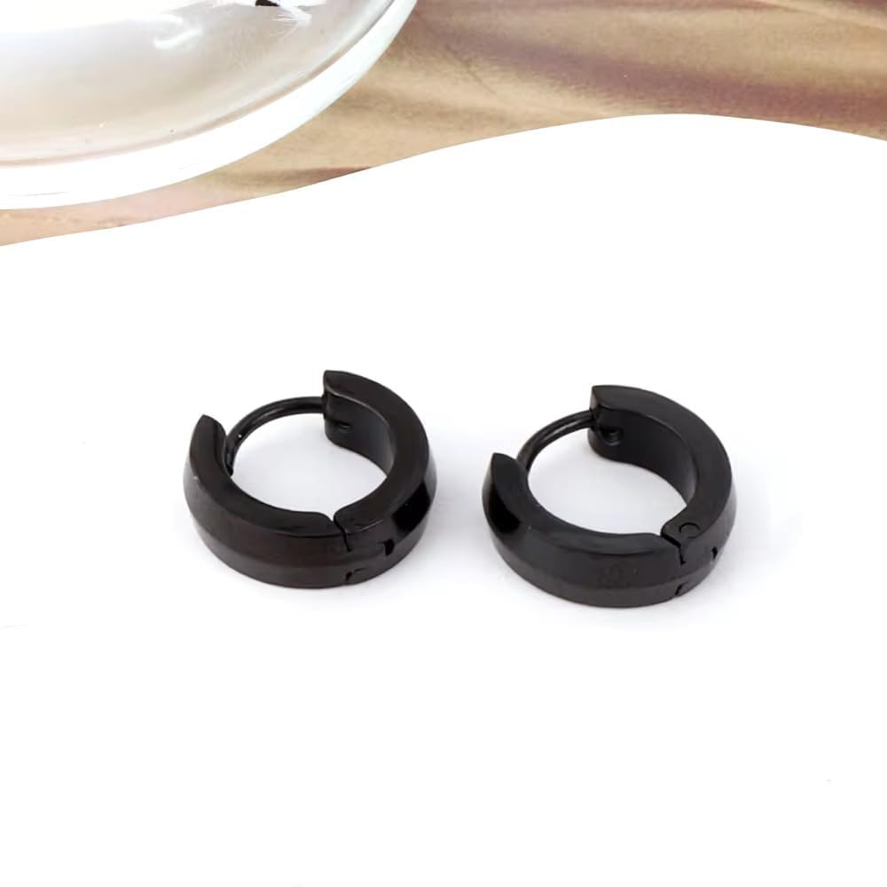THE MEN THING Nose & Ear Ring Pair  (Both Ears) HUGGIE BLACK - Titanium Steel Stud Earrings for Men & Boys (2 Pcs)