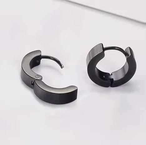 HUGGIE BLACK - Titanium Steel Stud Earrings for Men & Boys (2 Pcs)