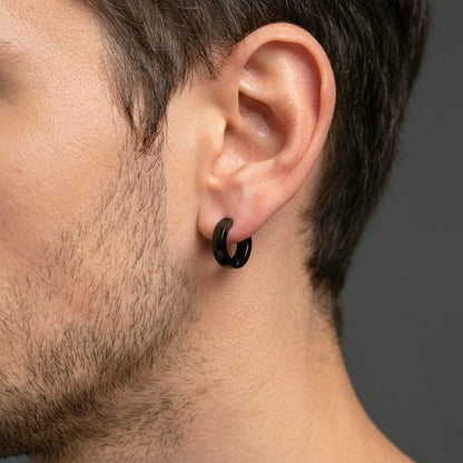 THE MEN THING Nose & Ear Ring Pair  (Both Ears) HUGGIE BLACK - Titanium Steel Stud Earrings for Men & Boys (2 Pcs)