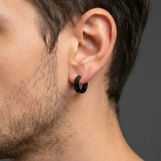 THE MEN THING Nose & Ear Ring Pair  (Both Ears) HUGGIE BLACK - Titanium Steel Stud Earrings for Men & Boys (2 Pcs)