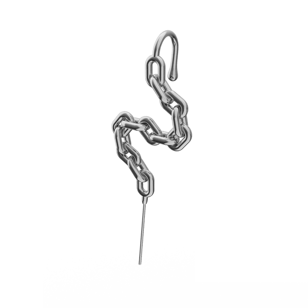 INTERLINK CHAIN - Pure Titanium Steel Ear Crawler Hook Pin Cuff Earrings for Men & Boys (2 Pcs)