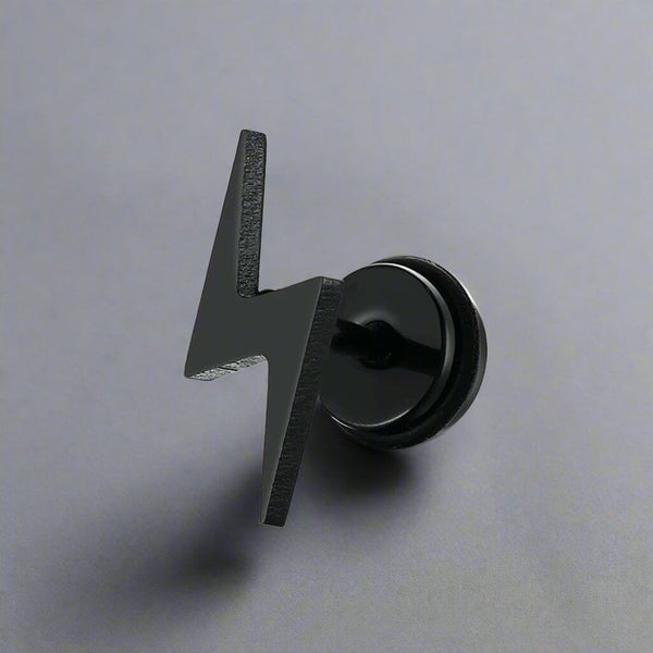 LIGHTNING BOLT BLACK - Pure Titanium Steel Piercing Ear Earrings for Men & Boys (2 Pcs)