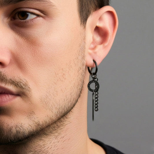 THE MEN THING Nose & Ear Ring Pair  (Both Ears) LINKER LOOP - BLACK - Pure Titanium Steel Ear Hoop Earrings for Men & Boys (2 Pcs)