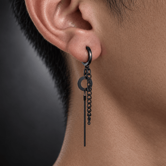 THE MEN THING Nose & Ear Ring Pair  (Both Ears) LINKER LOOP - BLACK - Pure Titanium Steel Ear Hoop Earrings for Men & Boys (2 Pcs)