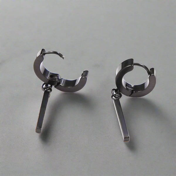 OBLIQUE BLACK - Pure Titanium Steel Ear Hoop Earrings for Men & Boys (2 Pcs)