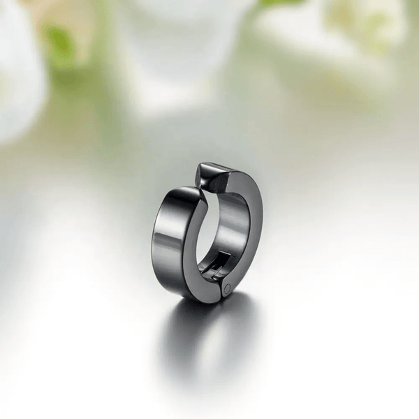 ONYXLOOP - BLACK - Non-Piercing Pure Titanium Steel Earring for Men & Boys (2 pcs)