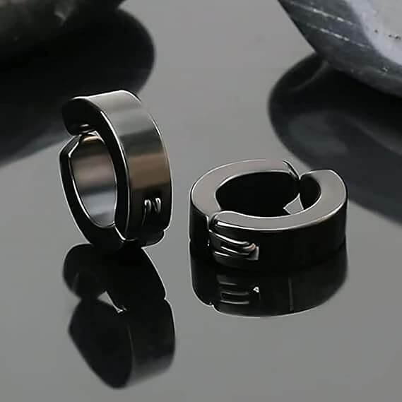 ONYXLOOP - BLACK - Non-Piercing Pure Titanium Steel Earring for Men & Boys (2 pcs)