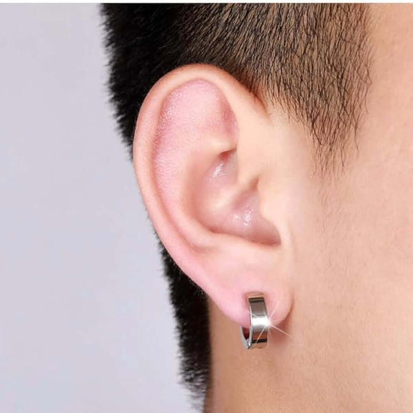 ONYXLOOP - SILVER - Non-Piercing Pure Titanium Steel Earring for Men & Boys (2 Pcs)