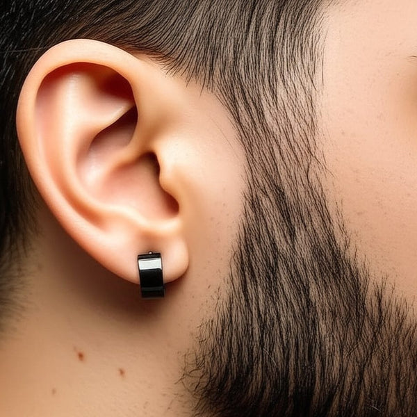 ORIC BLACK - 8mm Titanium Steel Hoop Earrings for Men & Boys (2 Pcs)