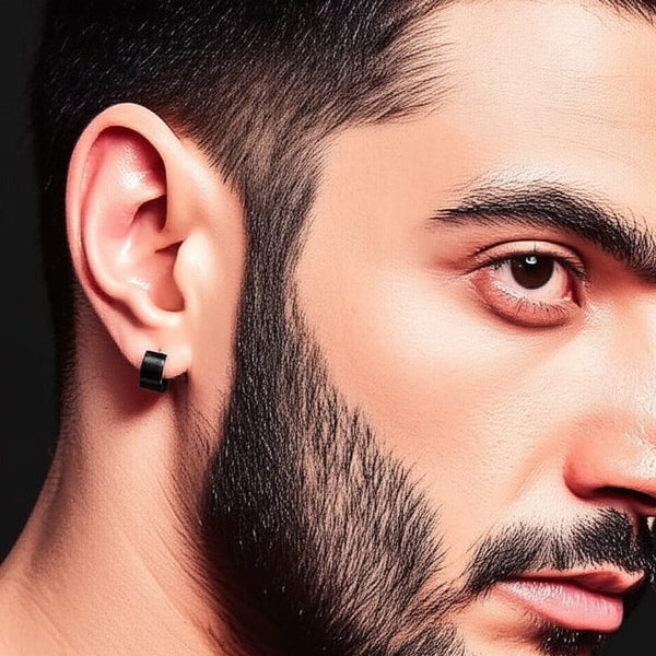 ORIC BLACK - 8mm Titanium Steel Hoop Earrings for Men & Boys (2 Pcs)