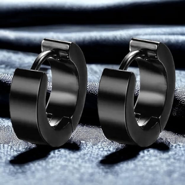 ORIC BLACK - 8mm Titanium Steel Hoop Earrings for Men & Boys (2 Pcs)
