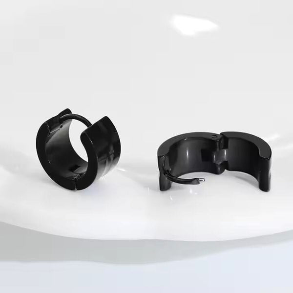 ORIC BLACK - 8mm Titanium Steel Hoop Earrings for Men & Boys (2 Pcs)