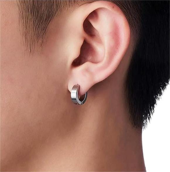 ORIC SILVER - 8mm Titanium Steel Hoop Earrings for Men & Boys (2 Pcs)