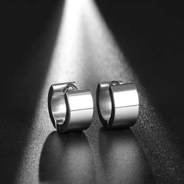 ORIC SILVER - 8mm Titanium Steel Hoop Earrings for Men & Boys (2 Pcs)