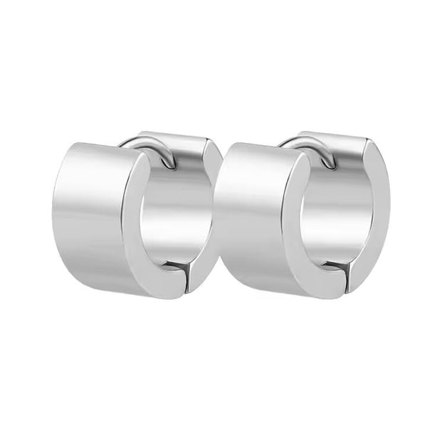 ORIC SILVER - 8mm Titanium Steel Hoop Earrings for Men & Boys (2 Pcs)