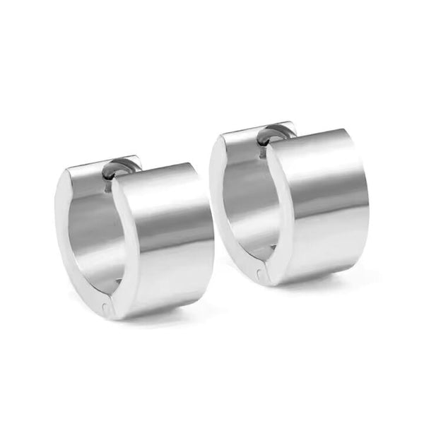 ORIC SILVER - 8mm Titanium Steel Hoop Earrings for Men & Boys (2 Pcs)