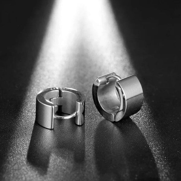 ORIC SILVER - 8mm Titanium Steel Hoop Earrings for Men & Boys (2 Pcs)