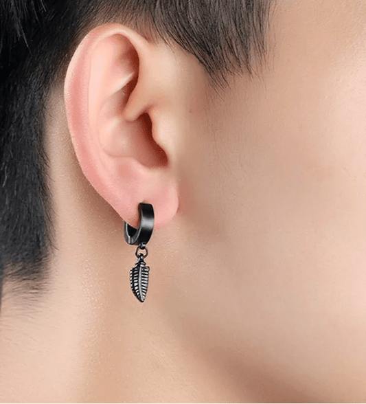 THE MEN THING Nose & Ear Ring Pair  (Both Ears) PLUME BLACK - Pure Titanium Steel Ear Hoop Earrings for Men & Boys (2 Pcs)