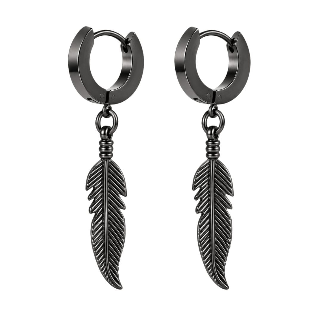 THE MEN THING Nose & Ear Ring Pair  (Both Ears) PLUME GUNMETAL GREY - Pure Titanium Steel Ear Hoop Earrings for Men & Boys (2 Pcs)